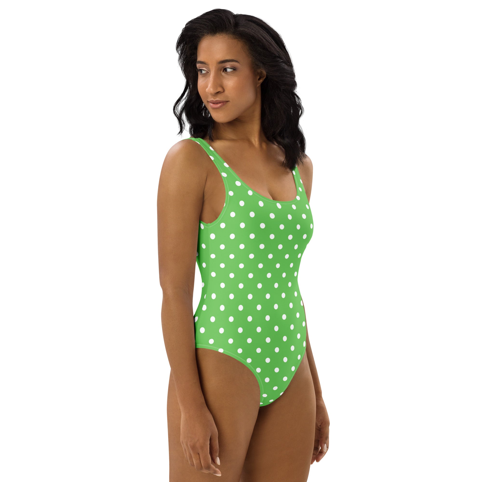 Women's Green Polka Dot Buttery Soft Swimsuit With UPF 50+