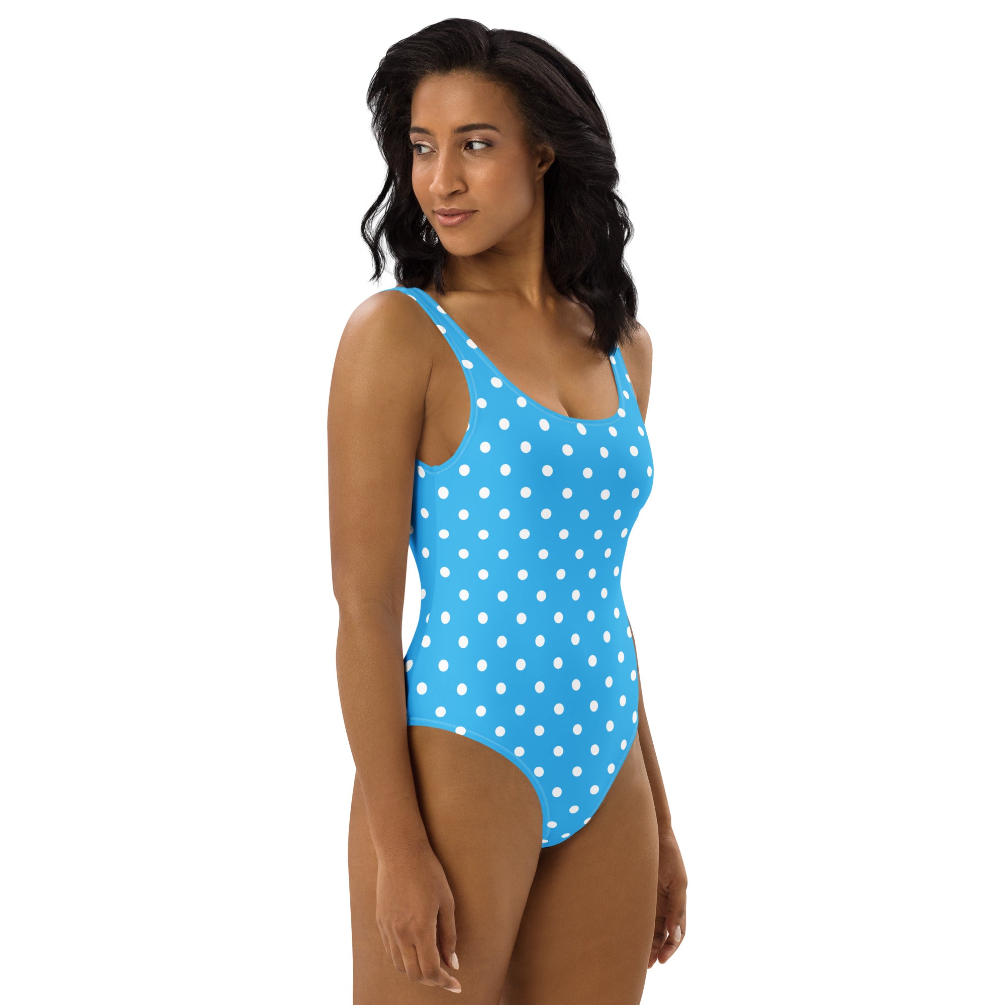 Women's Sky Blue Polka Dot Buttery Soft Swimsuit With UPF 50+