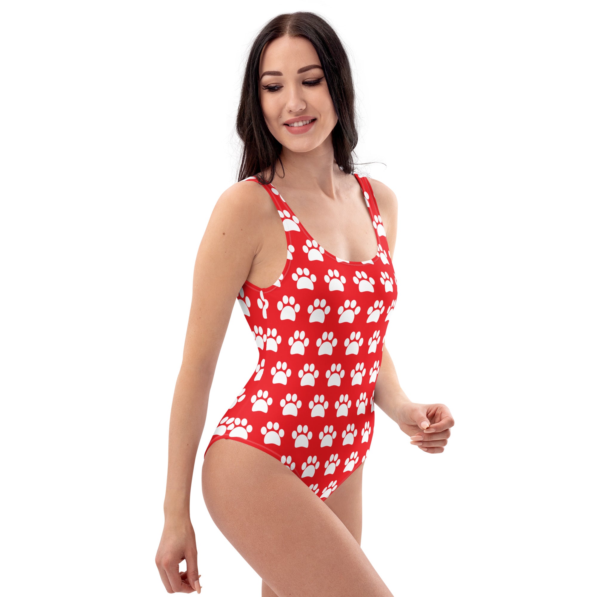 Women's Red Paw Print Buttery Soft Swimsuit With UPF 50+