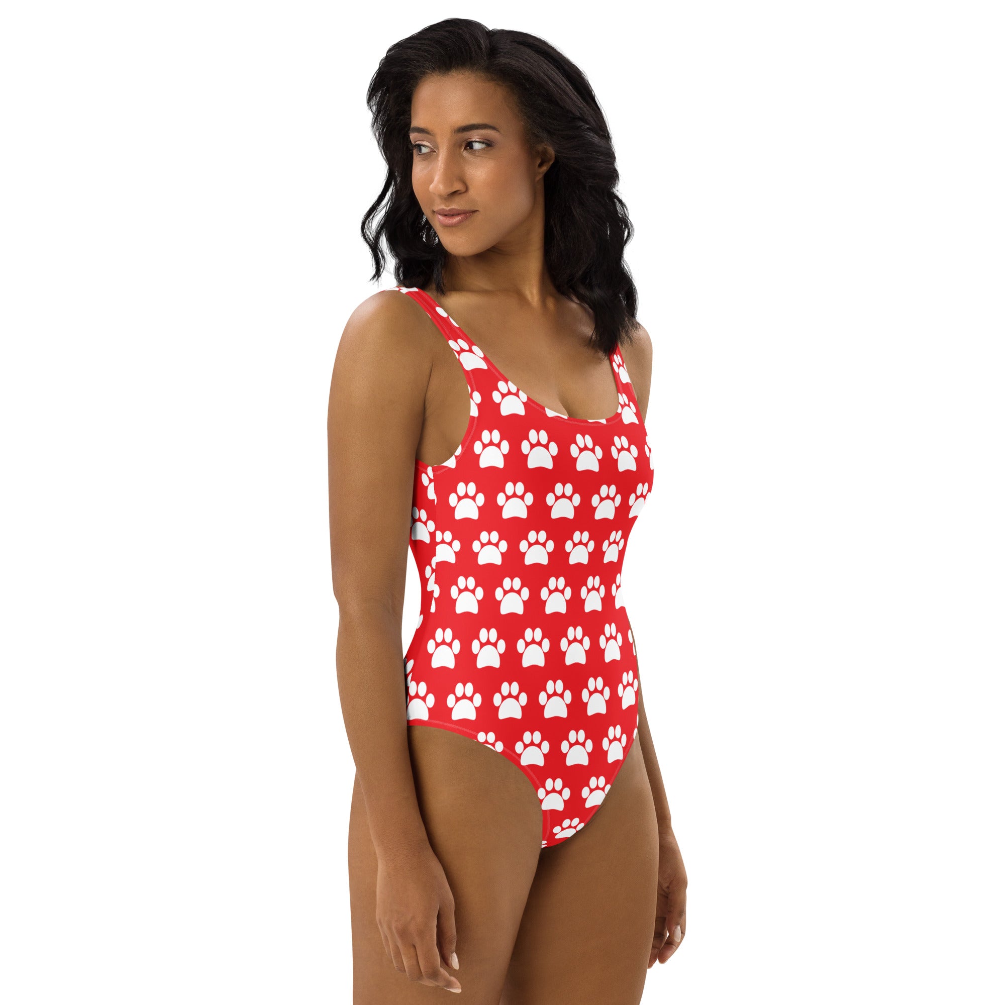 Women's Red Paw Print Buttery Soft Swimsuit With UPF 50+