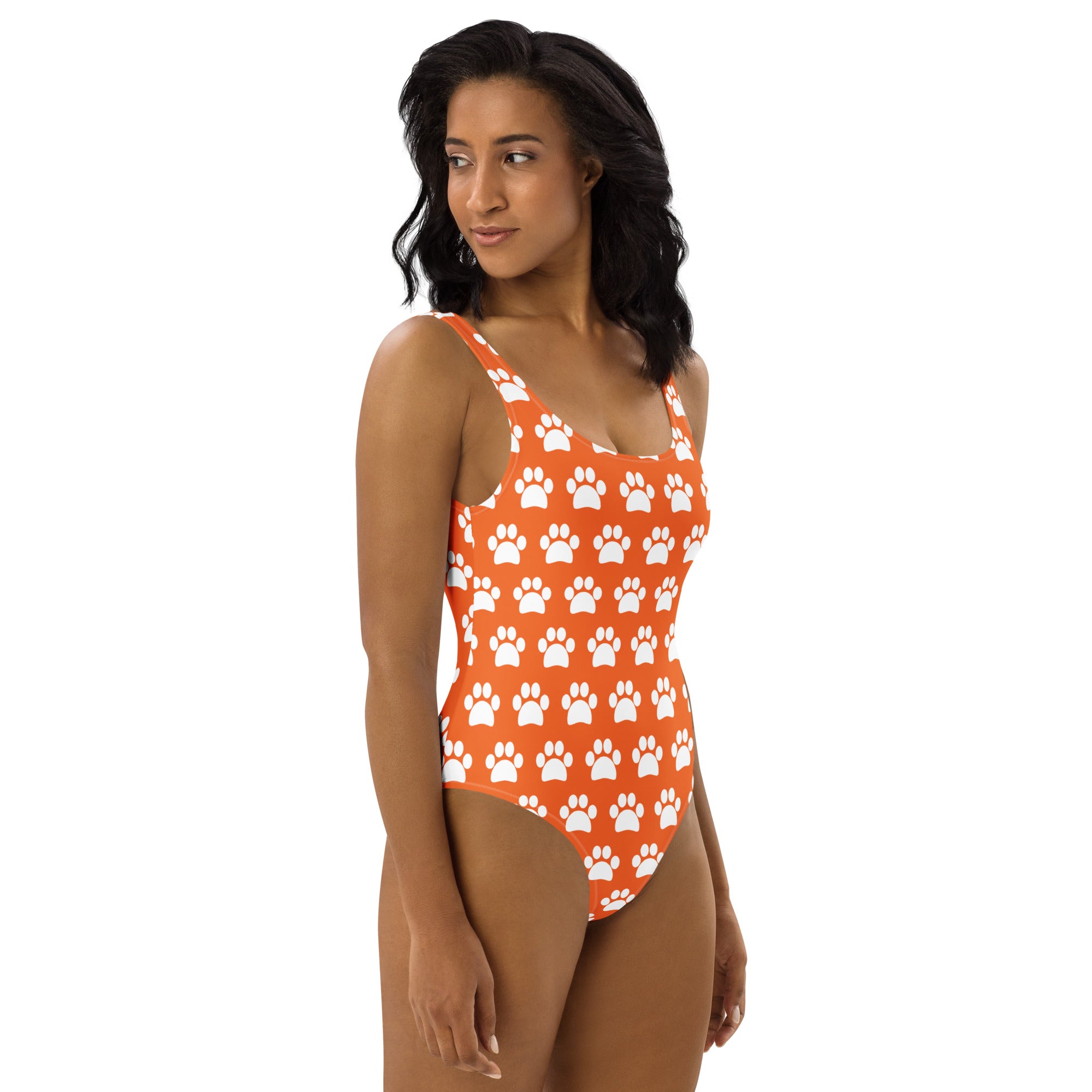 Women's Orange Paw Print Buttery Soft Swimsuit With UPF 50+
