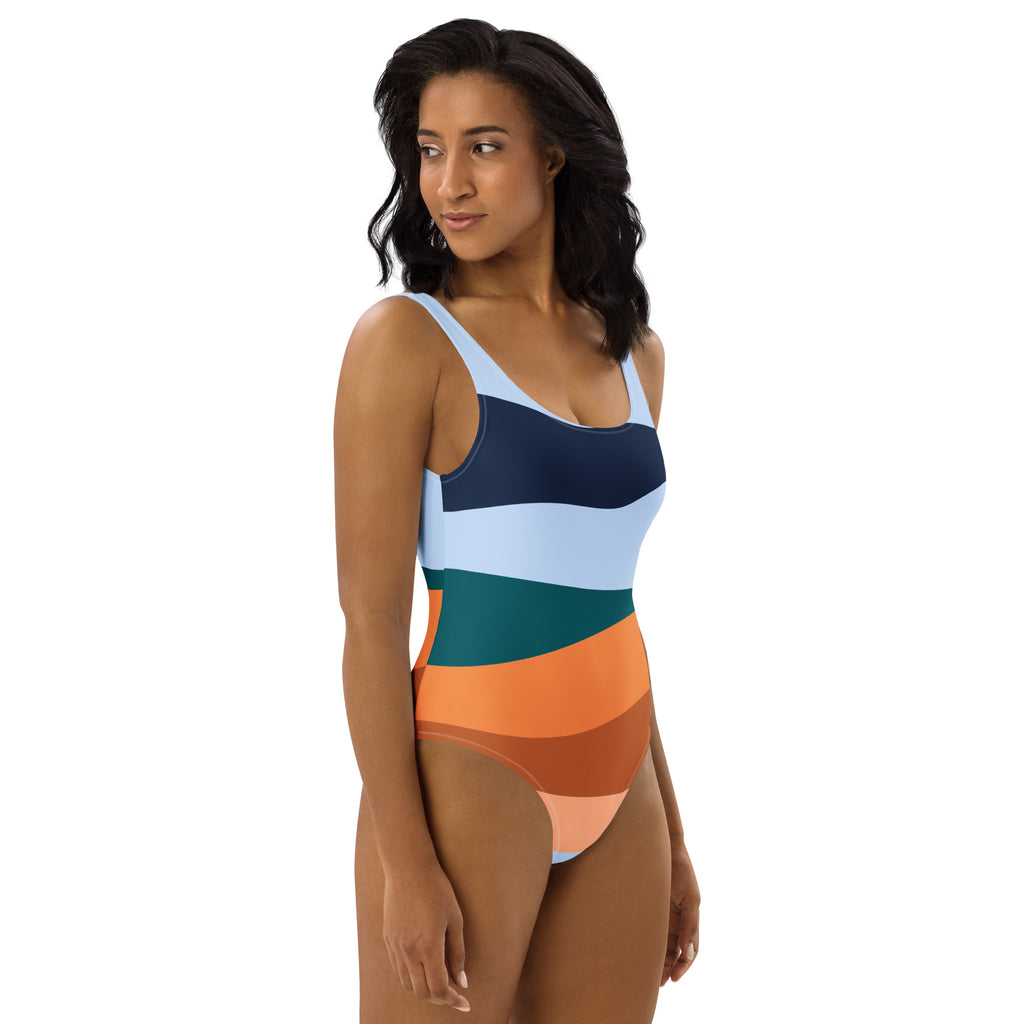 Women's Retro Coastal Stripe Buttery Soft Swimsuit With UPF 50+