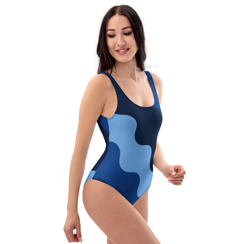 Women's Blue Abstract Wave Buttery Soft Swimsuit With UPF 50+