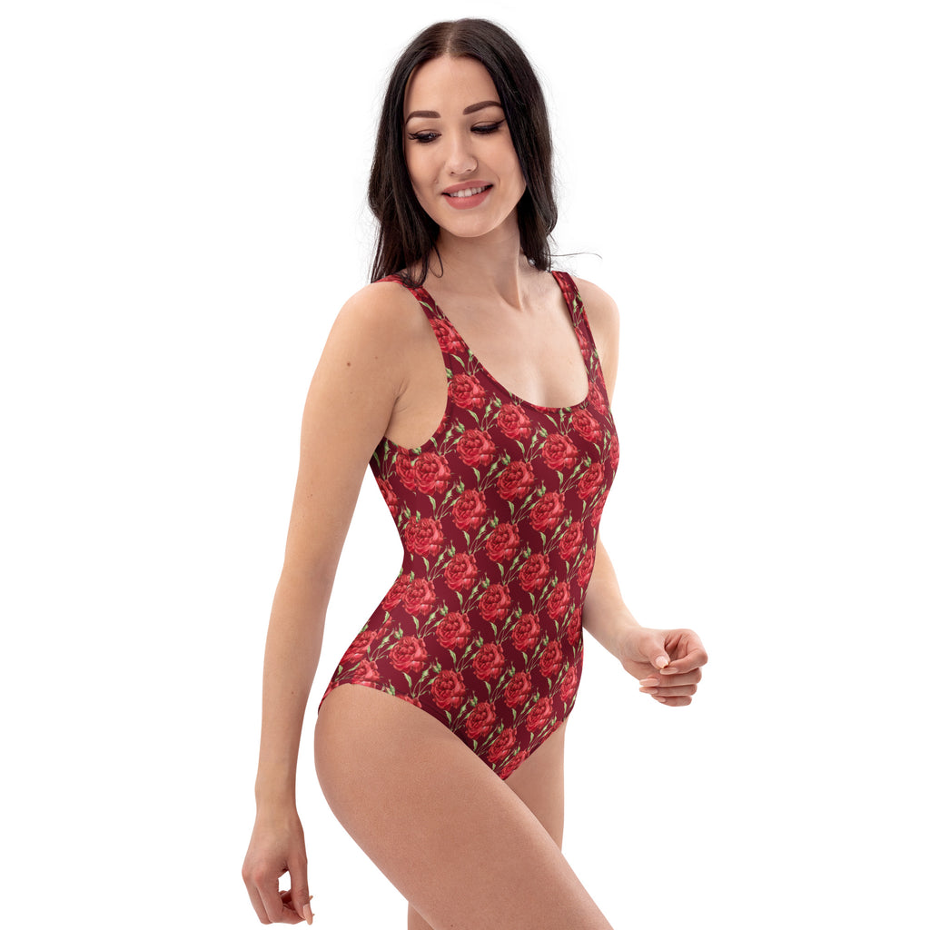 Women's Red Rose Floral Buttery Soft Swimsuit With UPF 50+