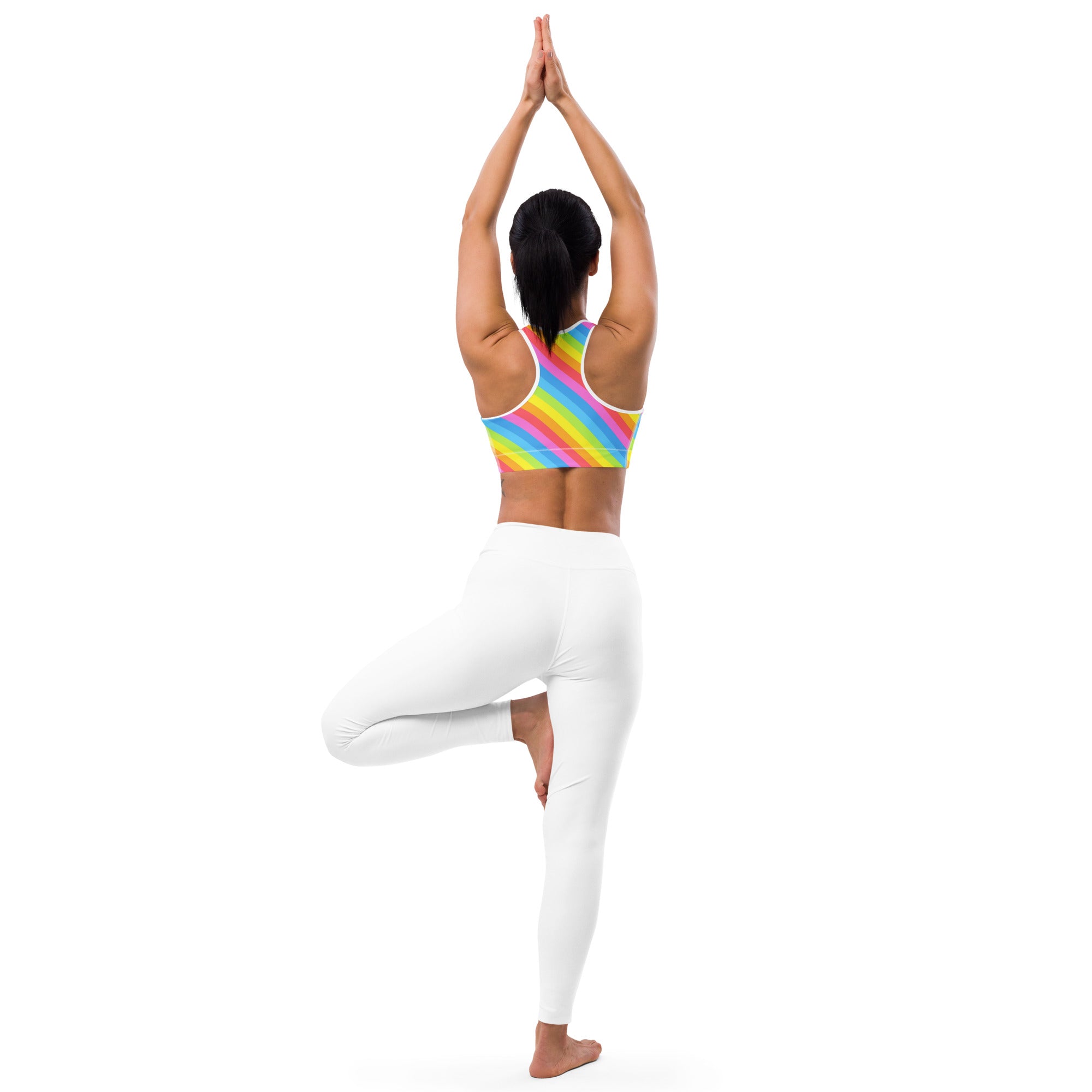 Women’s Rainbow Stripe Padded Sports Bra – Buttery Soft, Supportive & Quick-Dry