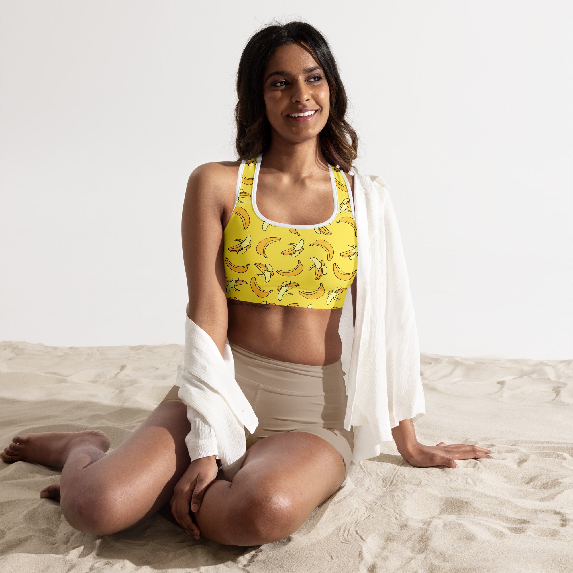 Women’s Yellow Banana Padded Sports Bra – Buttery Soft, Supportive & Quick-Dry