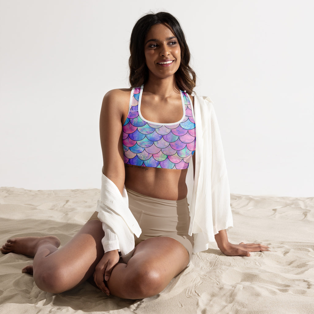 Women’s Pastel Mermaid Padded Sports Bra – Buttery Soft, Supportive & Quick-Dry