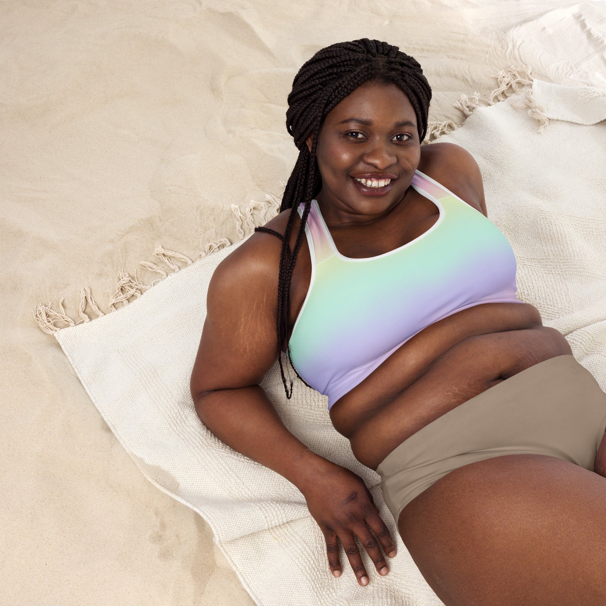 Women’s Pastel Rainbow Padded Sports Bra – Buttery Soft, Supportive & Quick-Dry