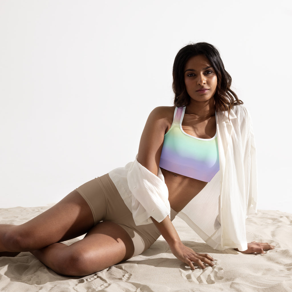 Women’s Pastel Rainbow Padded Sports Bra – Buttery Soft, Supportive & Quick-Dry