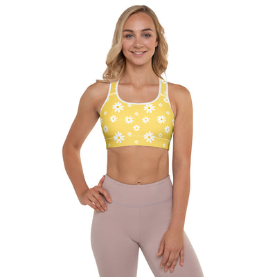 Women’s Yellow Daisy Padded Sports Bra – Buttery Soft, Supportive & Quick-Dry