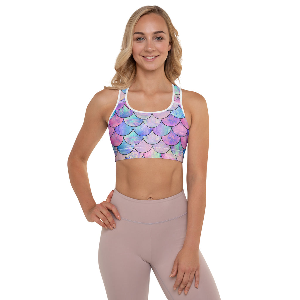 Women’s Pastel Mermaid Padded Sports Bra – Buttery Soft, Supportive & Quick-Dry