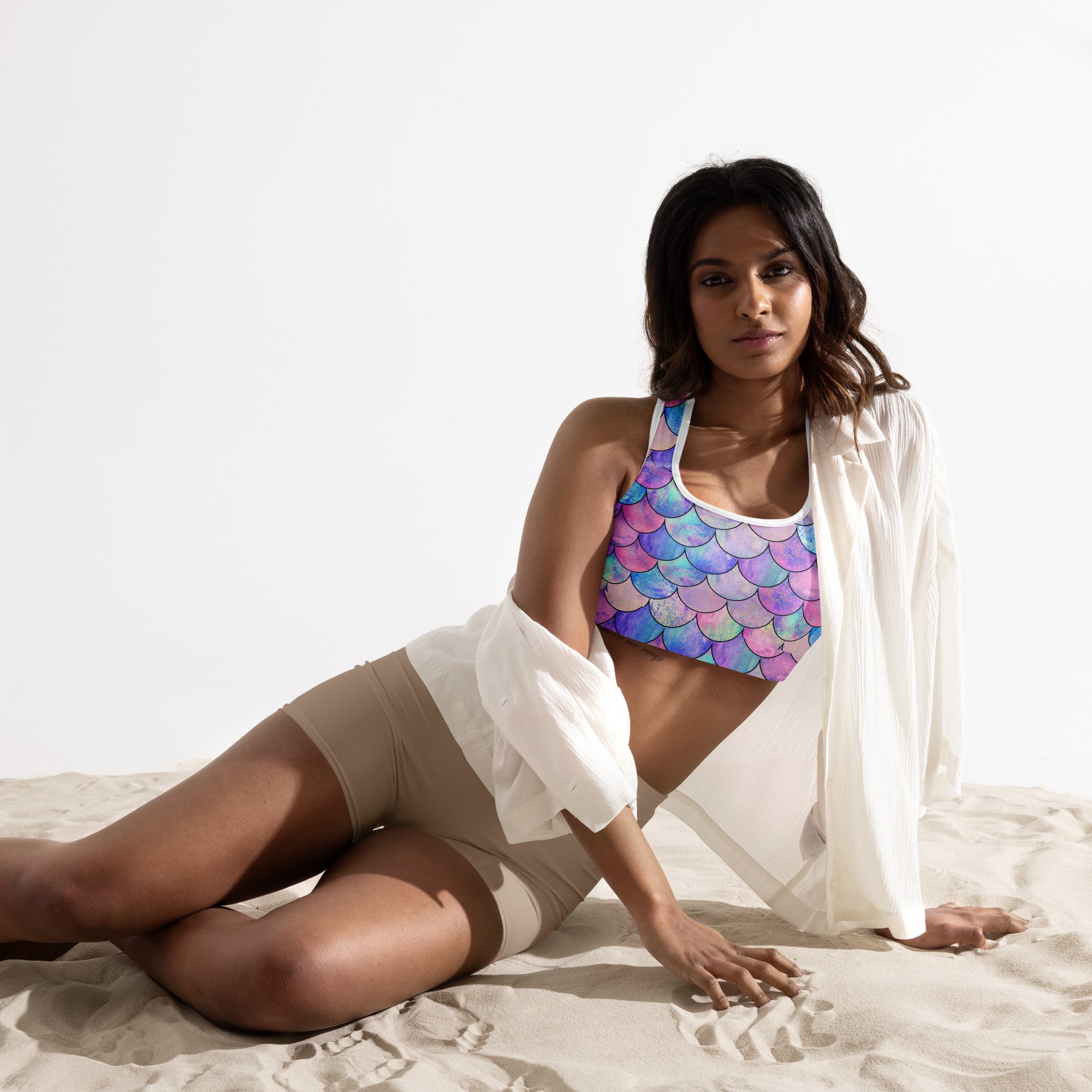 Women’s Pastel Mermaid Padded Sports Bra – Buttery Soft, Supportive & Quick-Dry