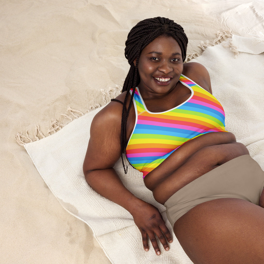 Women’s Rainbow Stripe Padded Sports Bra – Buttery Soft, Supportive & Quick-Dry