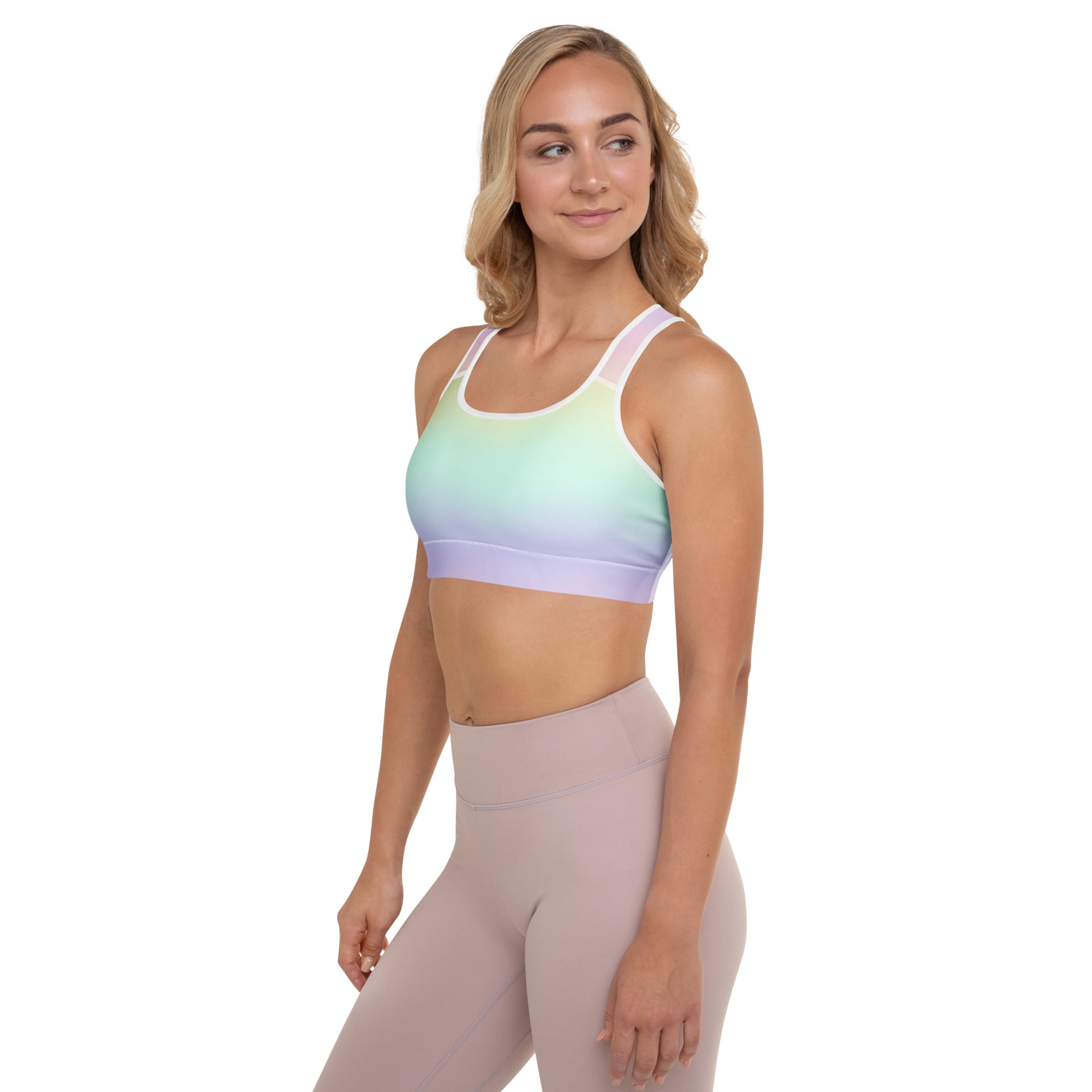 Women’s Pastel Rainbow Padded Sports Bra – Buttery Soft, Supportive & Quick-Dry