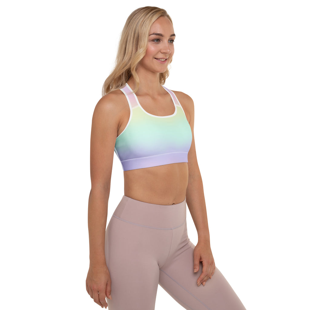 Women’s Pastel Rainbow Padded Sports Bra – Buttery Soft, Supportive & Quick-Dry