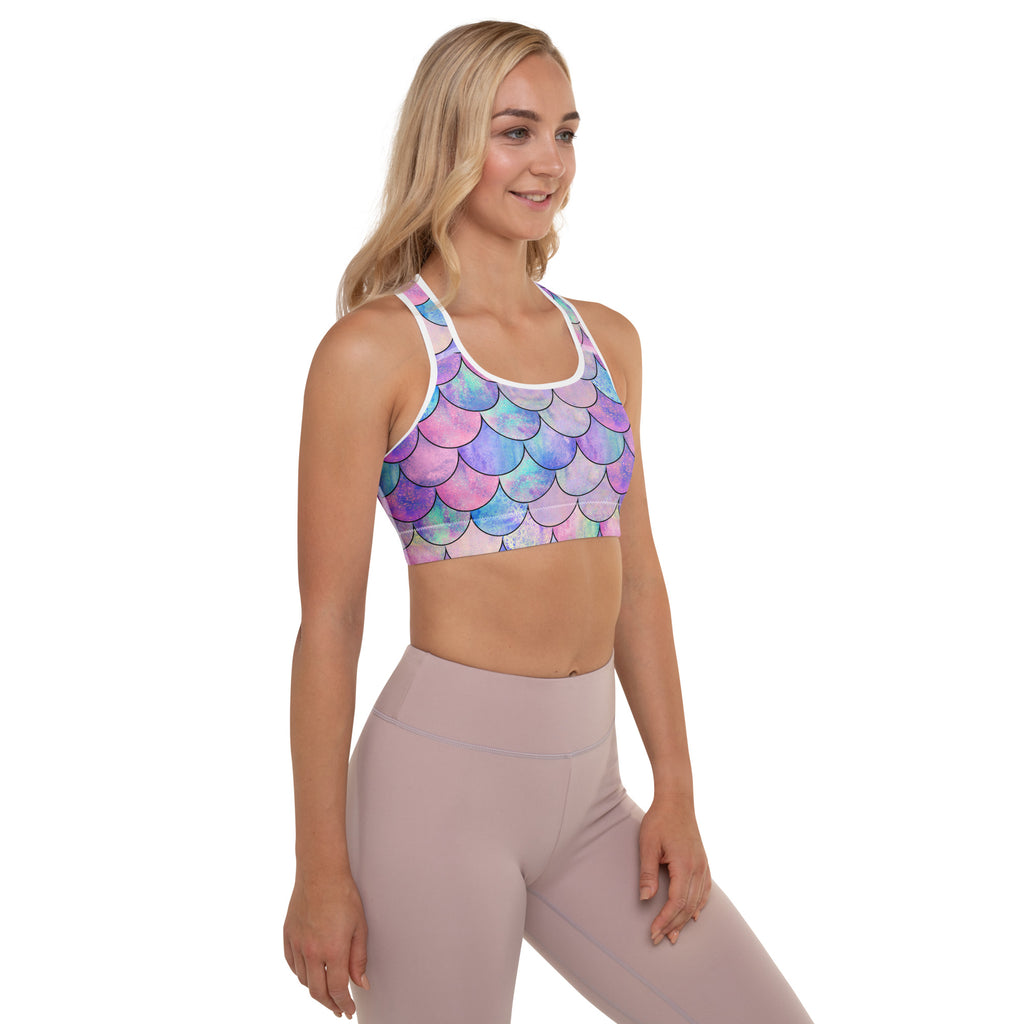 Women’s Pastel Mermaid Padded Sports Bra – Buttery Soft, Supportive & Quick-Dry