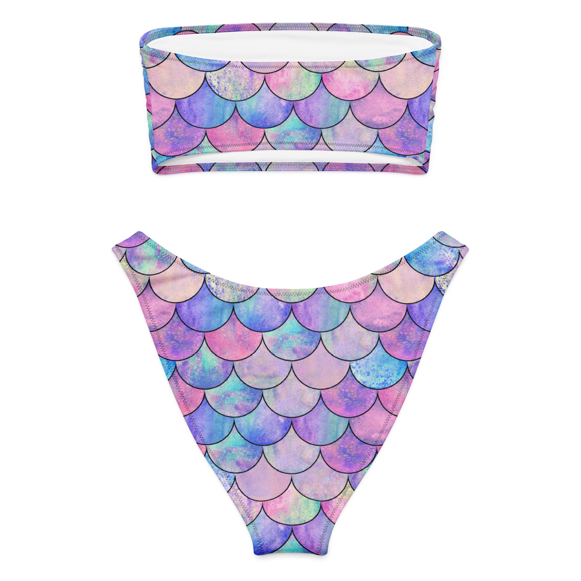 Women's Mermaid Scale Recycled Bandeau Bikini - Quick Drying Fabric With UPF 50+