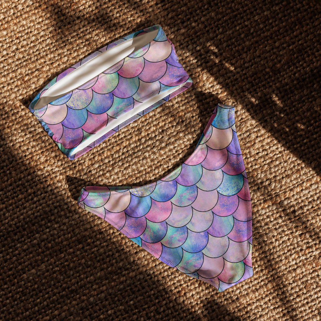 Women's Mermaid Scale Recycled Bandeau Bikini - Quick Drying Fabric With UPF 50+