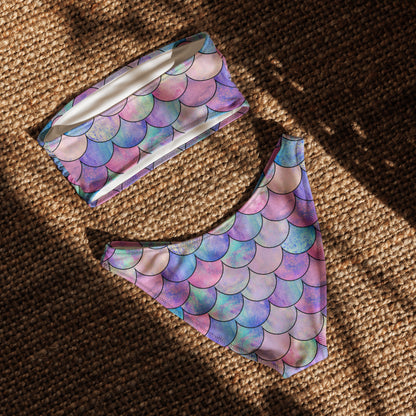 Women's Mermaid Scale Recycled Bandeau Bikini - Quick Drying Fabric With UPF 50+