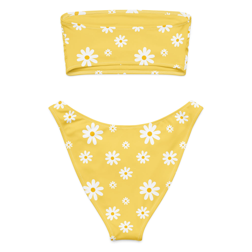 Women's Yellow Daisy Recycled Bandeau Bikini - Quick Drying Fabric With UPF 50+