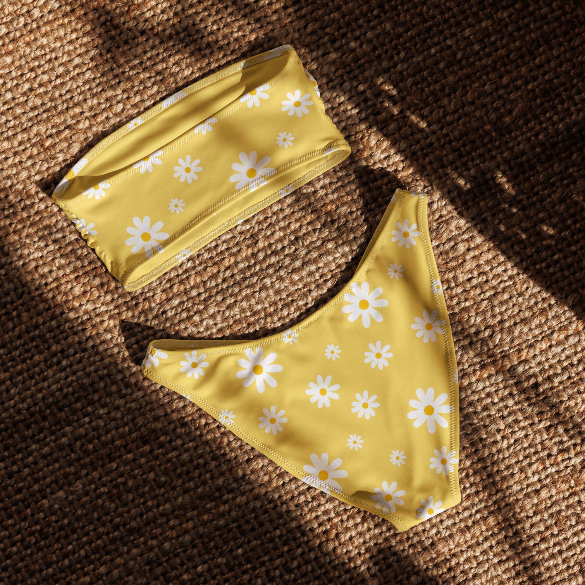 Women's Yellow Daisy Recycled Bandeau Bikini - Quick Drying Fabric With UPF 50+