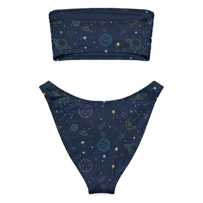 Women's Colorful Galaxy Space Recycled Bandeau Bikini - Quick Drying Fabric With UPF 50+