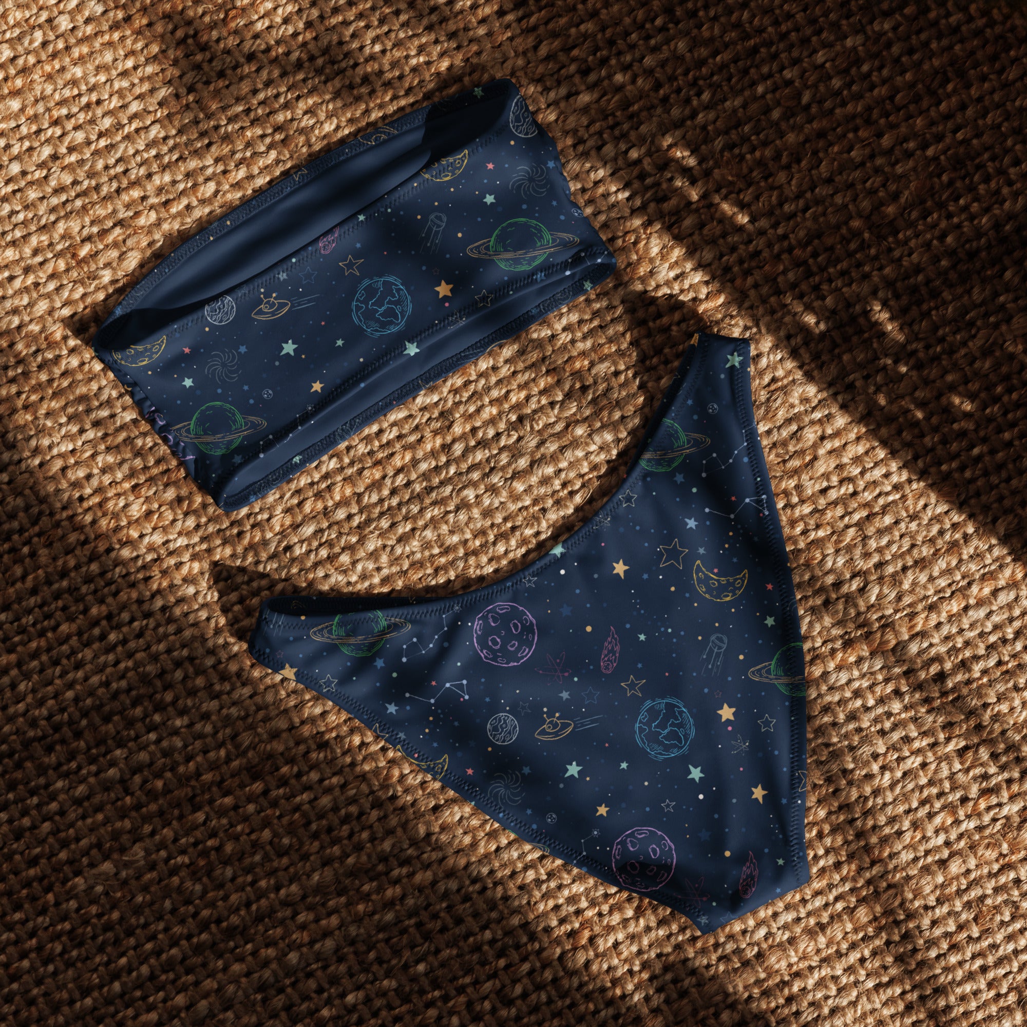 Women's Colorful Galaxy Space Recycled Bandeau Bikini - Quick Drying Fabric With UPF 50+