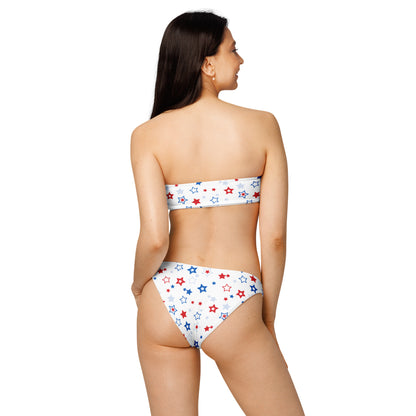 Women's Red White & Blue Star Recycled Bandeau Bikini - Quick Drying Fabric With UPF 50+