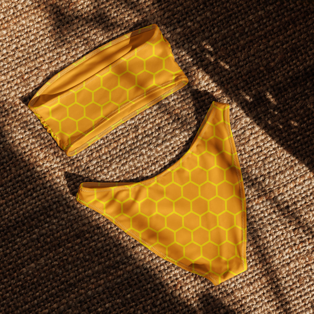 Women's Honeycomb Recycled Bandeau Bikini - Quick Drying Fabric With UPF 50+