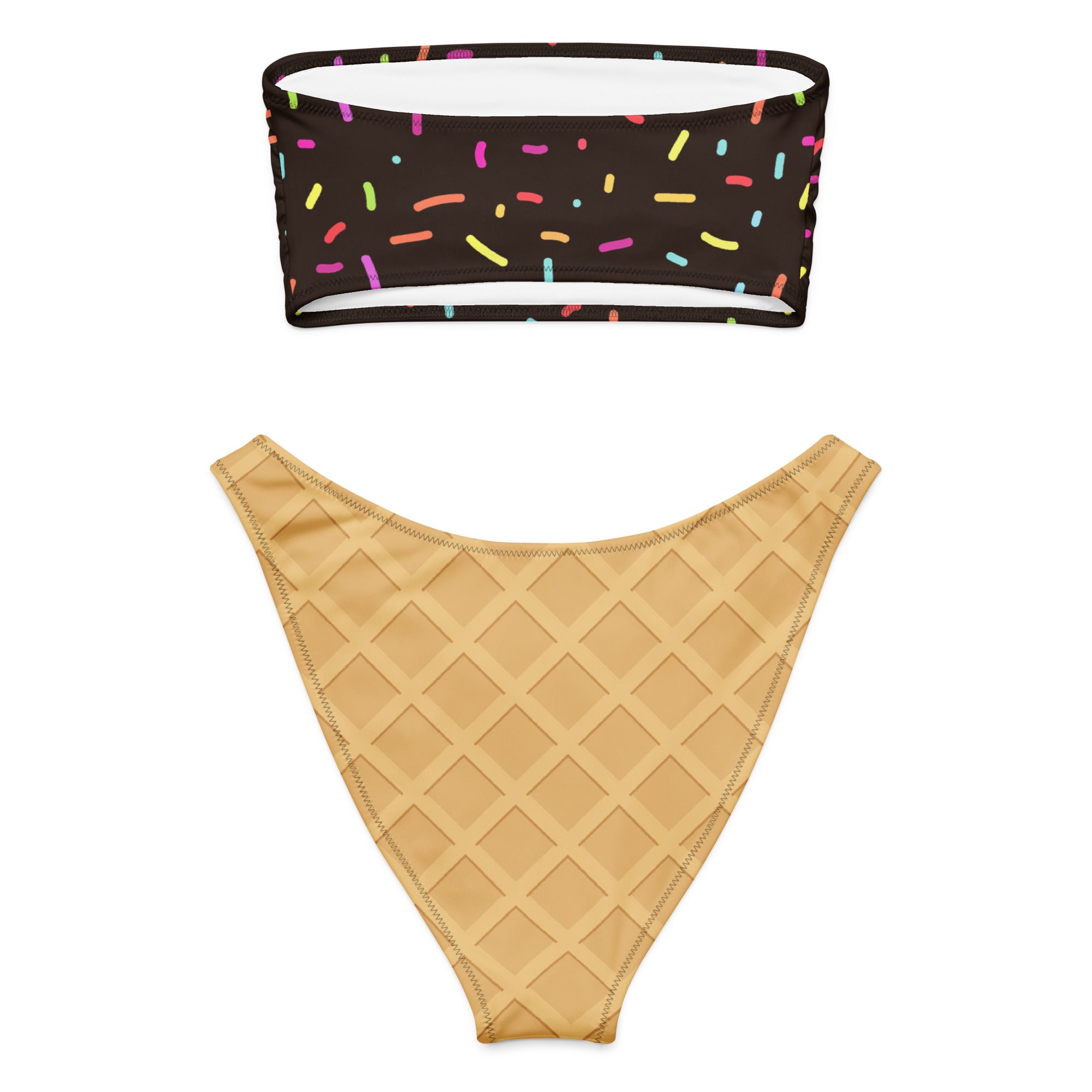 Women's Chocolate Ice Cream Cone Recycled Bandeau Bikini - Quick Drying Fabric With UPF 50+