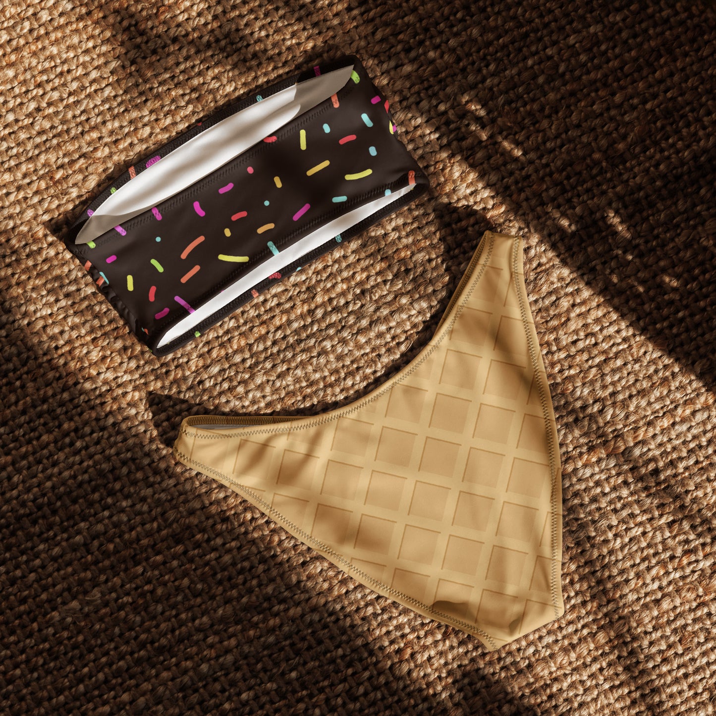 Women's Chocolate Ice Cream Cone Recycled Bandeau Bikini - Quick Drying Fabric With UPF 50+