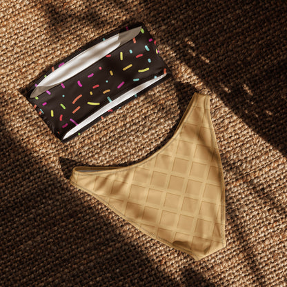 Women's Chocolate Ice Cream Cone Recycled Bandeau Bikini - Quick Drying Fabric With UPF 50+