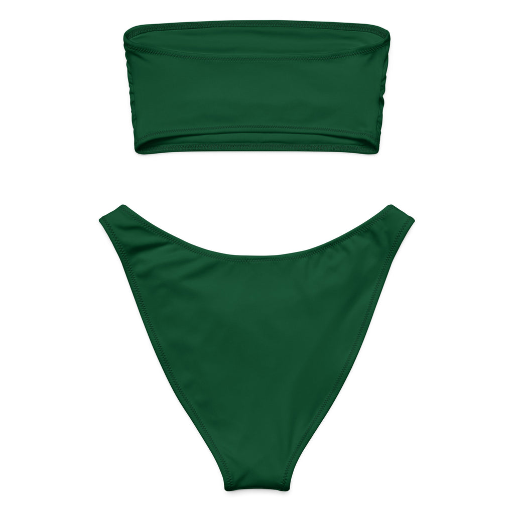 Women's Dark Green Recycled Bandeau Bikini - Quick Drying Fabric With UPF 50+