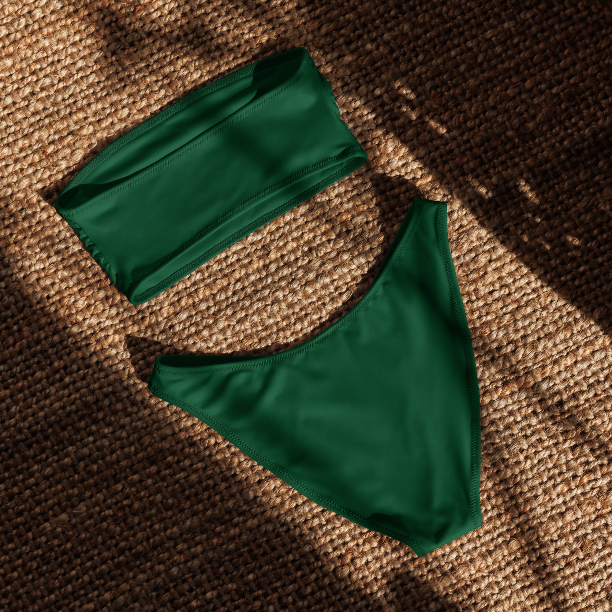 Women's Dark Green Recycled Bandeau Bikini - Quick Drying Fabric With UPF 50+