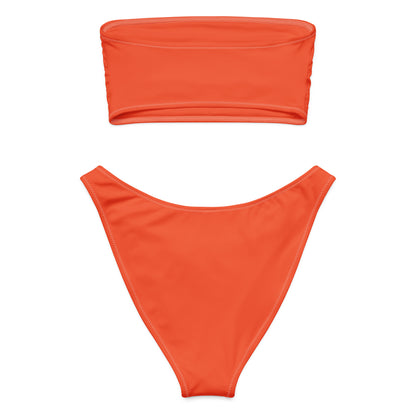 Women's Orange Recycled Bandeau Bikini - Quick Drying Fabric With UPF 50+