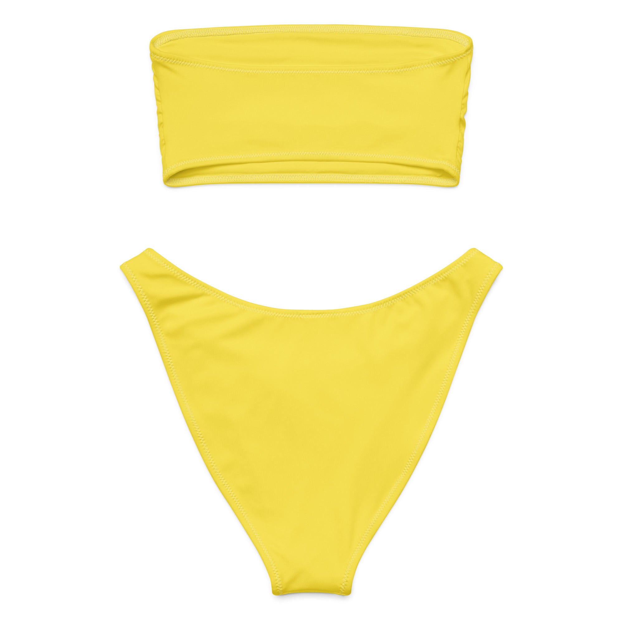 Women’s yellow recycled bandeau bikini set with high-cut bottom in quick drying fabric and upf 50 plus protection