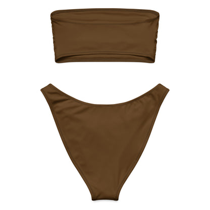 Women's Brown Recycled Bandeau Bikini - Quick Drying Fabric With UPF 50+