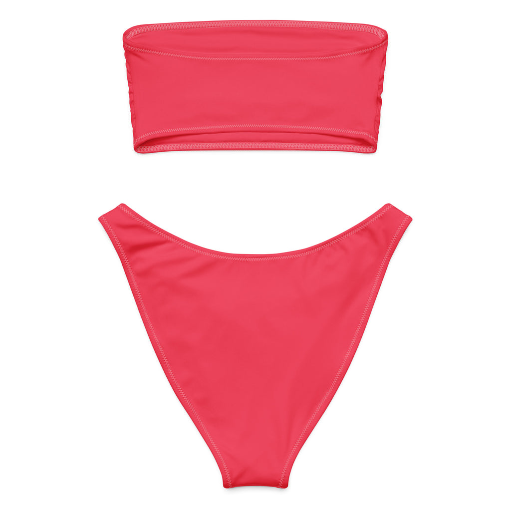 Women's Crimson Pink Recycled Bandeau Bikini - Quick Drying Fabric With UPF 50+