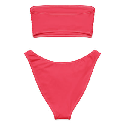Women's Crimson Pink Recycled Bandeau Bikini - Quick Drying Fabric With UPF 50+