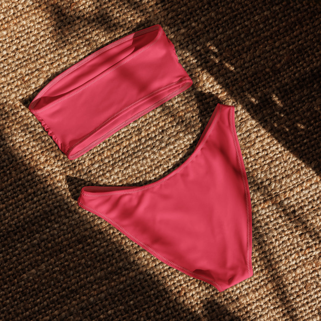 Women's Crimson Pink Recycled Bandeau Bikini - Quick Drying Fabric With UPF 50+