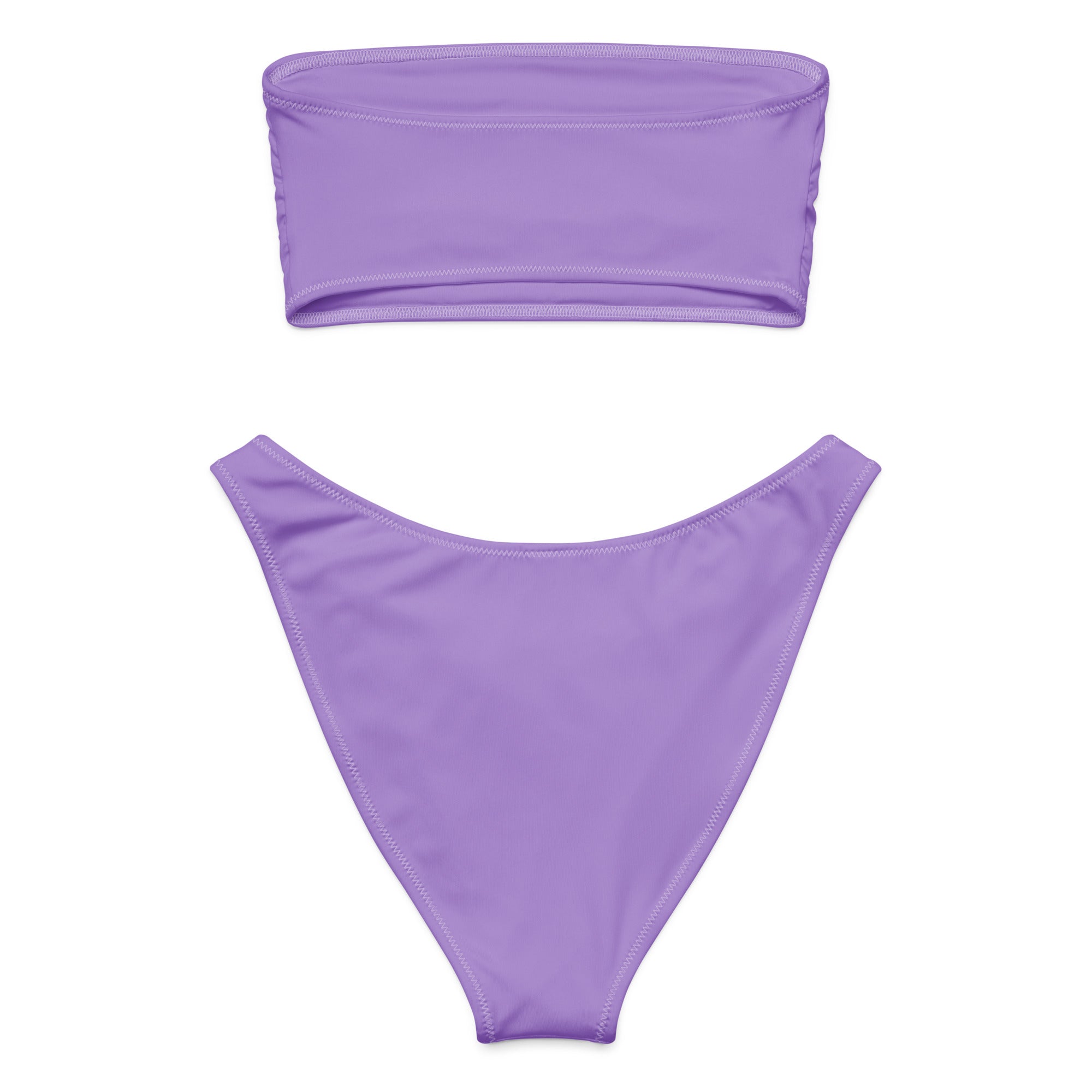 Women’s lavender purple recycled bandeau bikini set with strapless top and high-cut bottoms quick drying fabric upf 50+