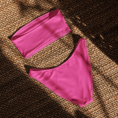 Women's Bright Pink Recycled Bandeau Bikini - Quick Drying Fabric With UPF 50+