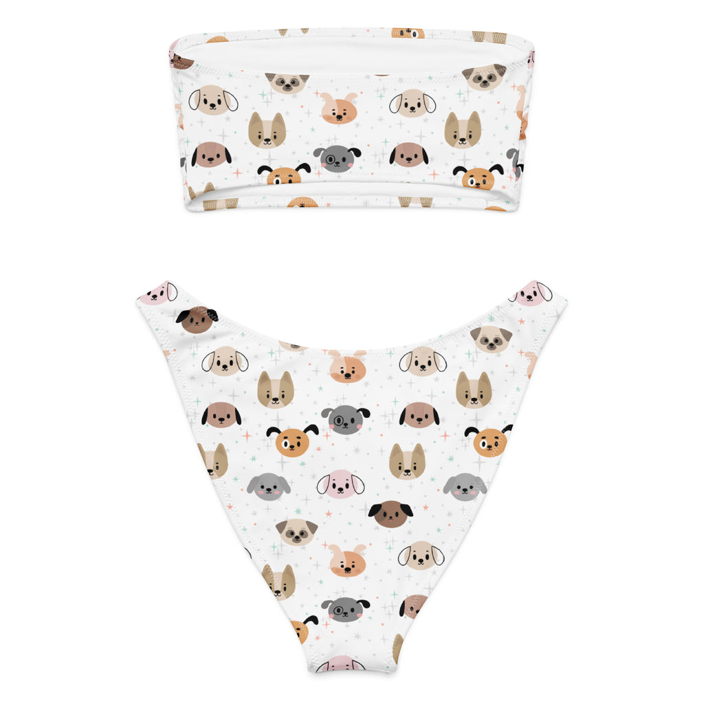 Women's Dog Face Recycled Bandeau Bikini - Quick Drying Fabric With UPF 50+