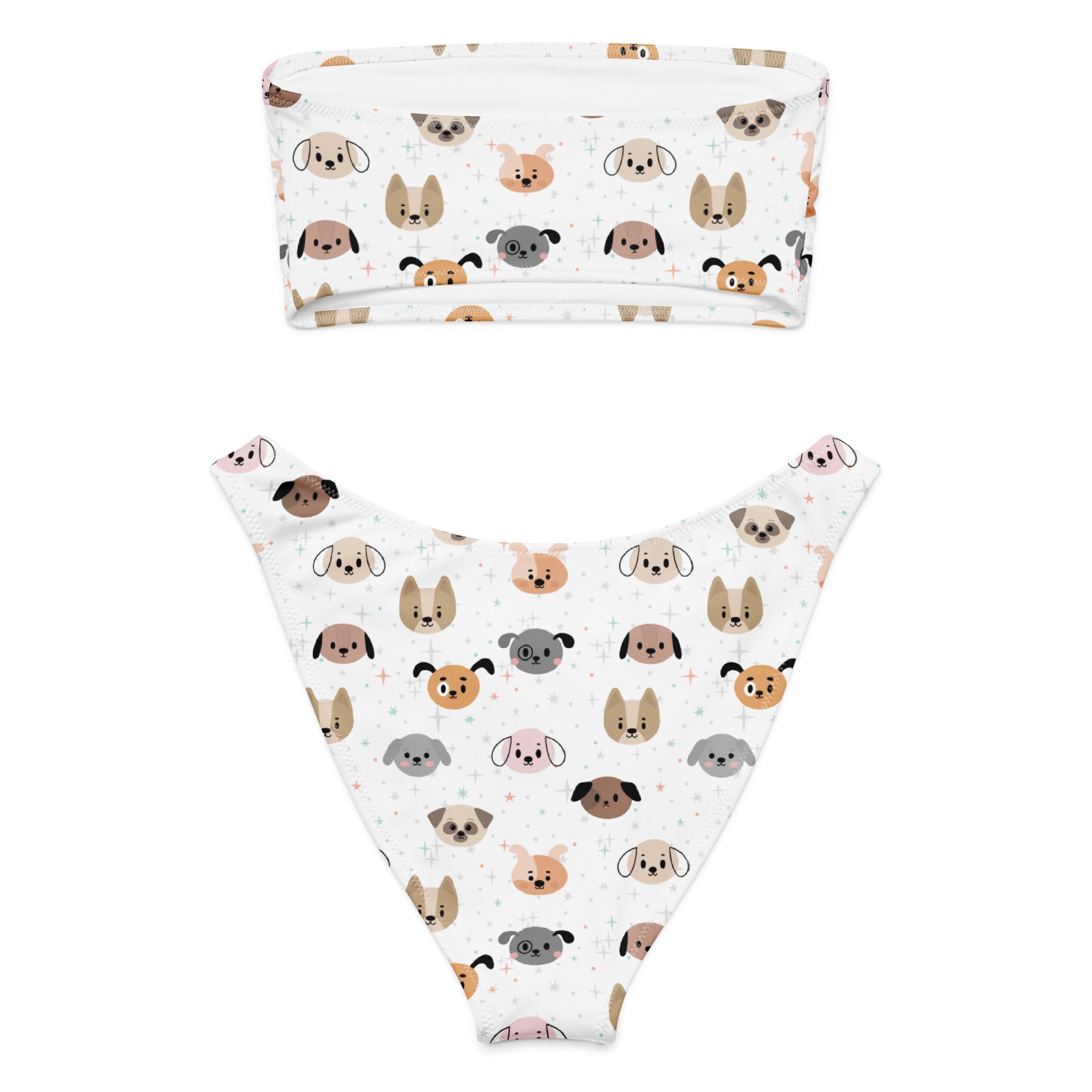 Women's Dog Face Recycled Bandeau Bikini - Quick Drying Fabric With UPF 50+