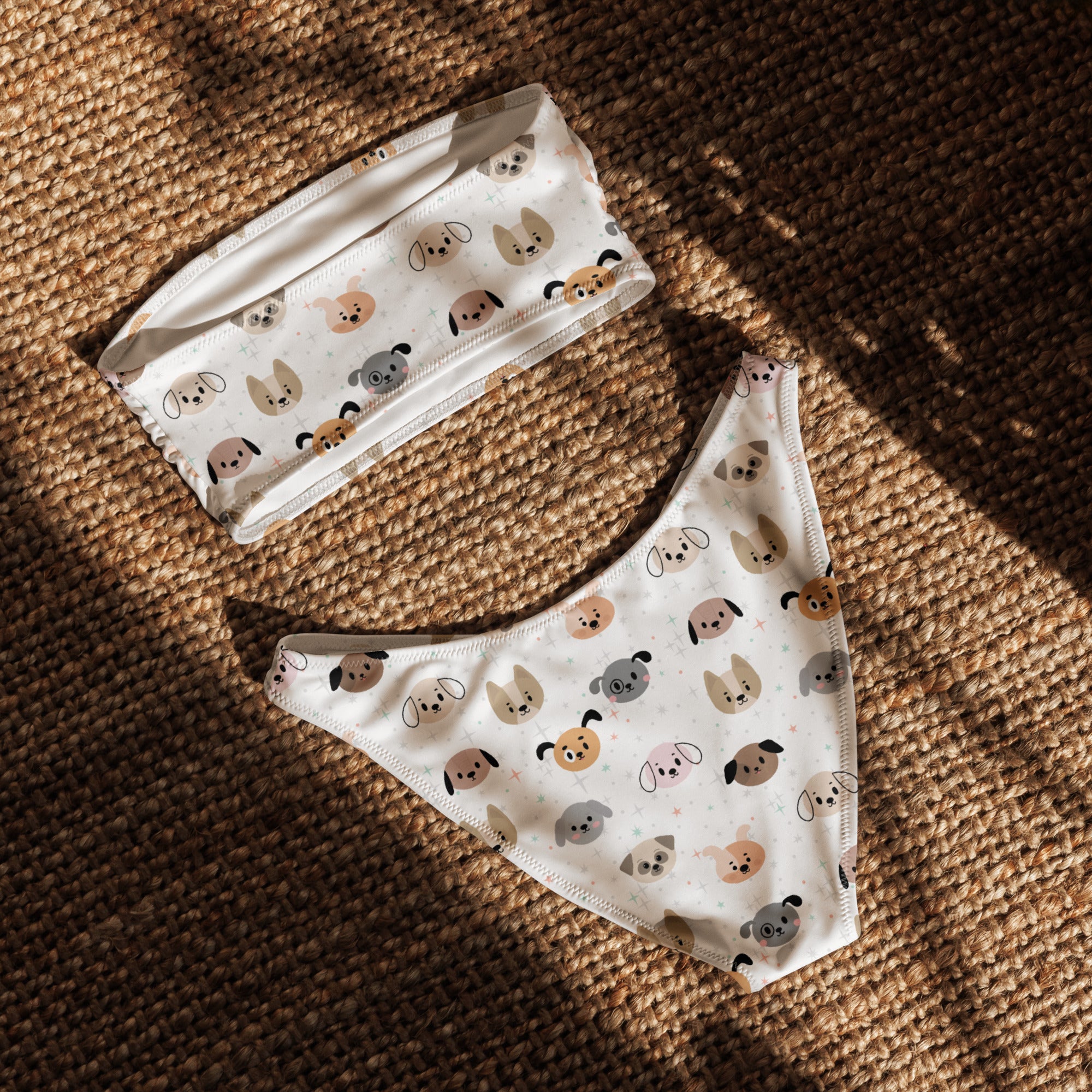 Women's Dog Face Recycled Bandeau Bikini - Quick Drying Fabric With UPF 50+