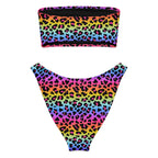Women's Rainbow Leopard Recycled Bandeau Bikini - Quick Drying Fabric With UPF 50+