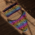Women's Rainbow Leopard Recycled Bandeau Bikini - Quick Drying Fabric With UPF 50+