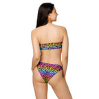 Women's Rainbow Leopard Recycled Bandeau Bikini - Quick Drying Fabric With UPF 50+