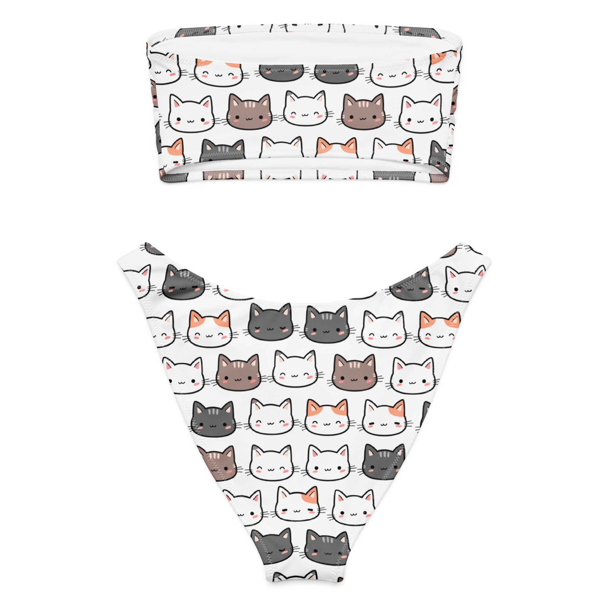 Women's Cat Recycled Bandeau Bikini - Quick Drying Fabric With UPF 50+