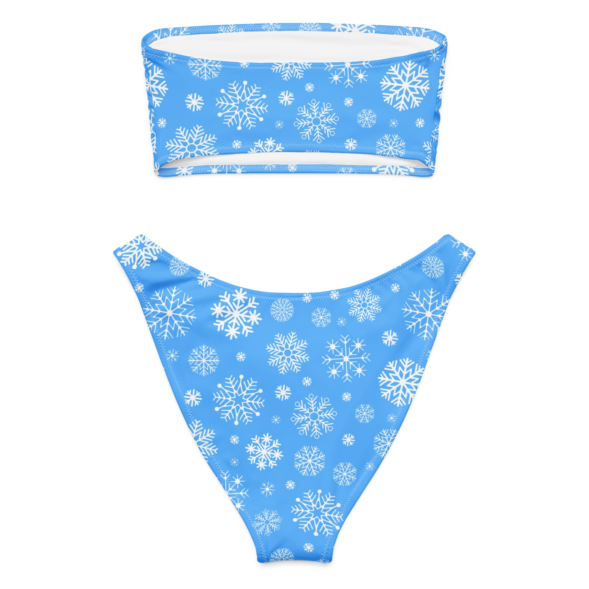Women's Blue Snowflake Recycled Bandeau Bikini - Quick Drying Fabric With UPF 50+